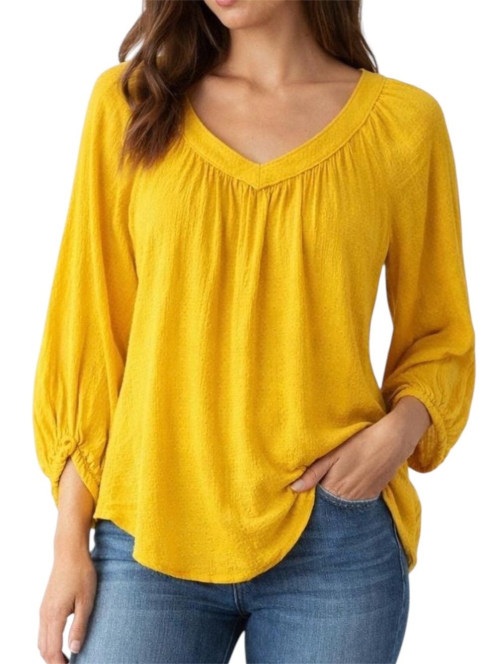 MAEVE Anthropologie Boswell Yellow Peasant Blouse Balloon Sleeve Boho Sz 0